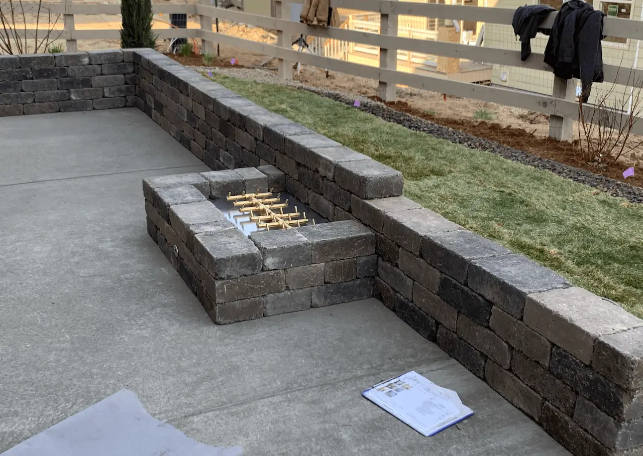 Omni Landscape and Sprinkler - Concrete Patio and Paver Fire Pit with Wall