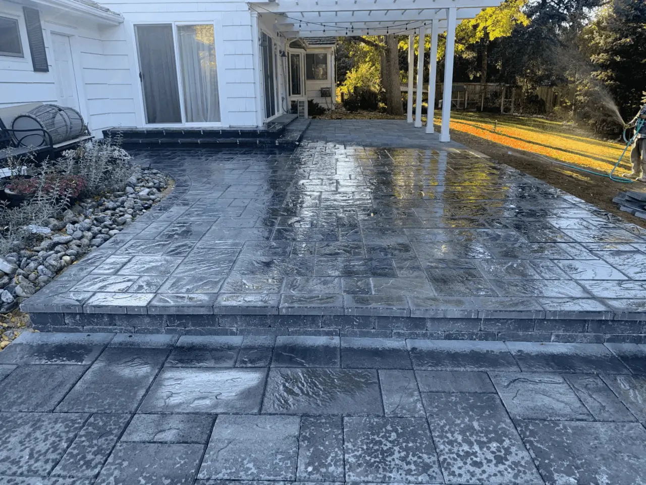 Omni Landscape and Sprinkler - Paver Patio with Attached Pergola