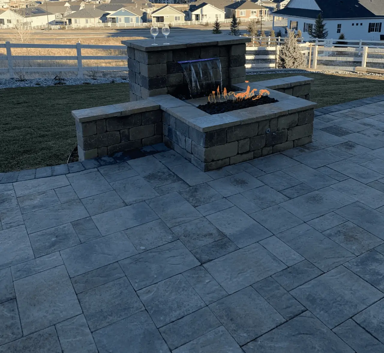 Omni Landscape and Sprinklers - Projects - Fire Feature w Waterfall Omni Landscape and Sprinklers - Projects - Fire Feature w Waterfall