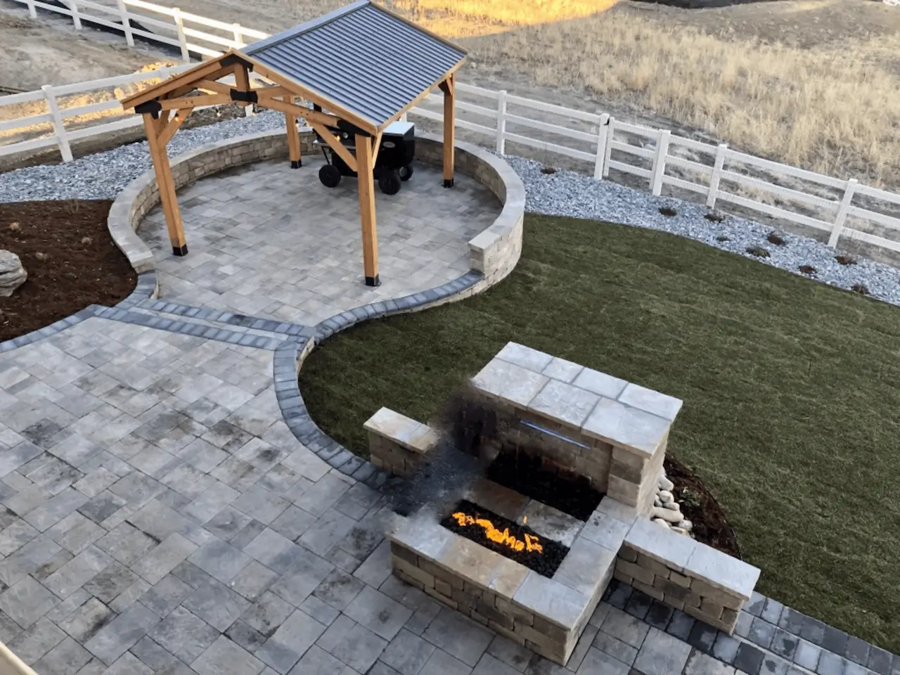 Omni Landscape and Sprinklers - Projects - Paver Patio w Extension - Fire Pit Omni Landscape and Sprinklers - Projects - Paver Patio w Extension - Fire Pit