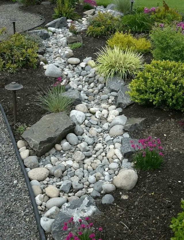 Dry river bed in Castle Rock yard.
